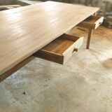 Large solid oak farmhouse table with two drawers 260 cm x 100 cm