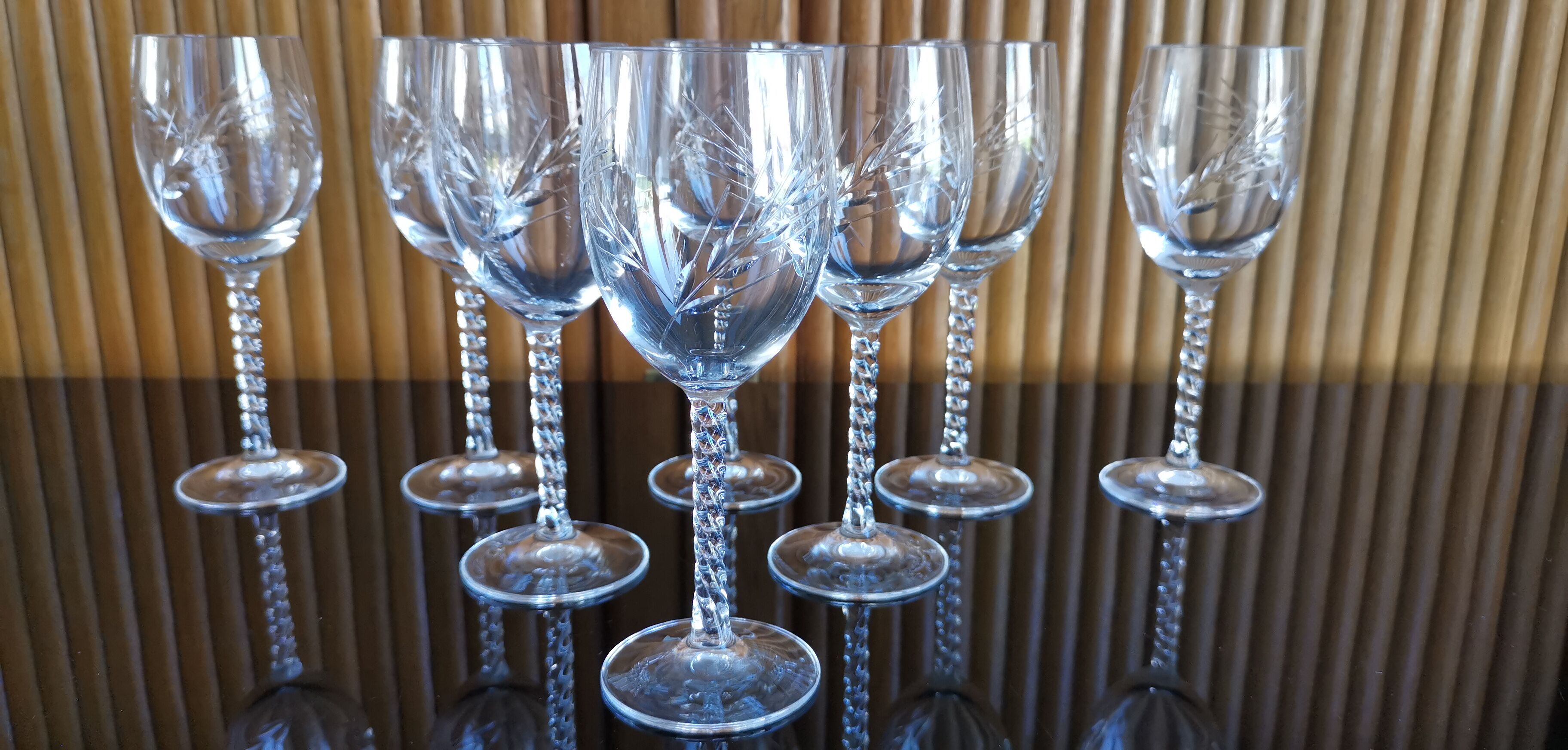 Lot 6 glasses of red wine crystal cut twisted foot Epis Cristal d'Arques