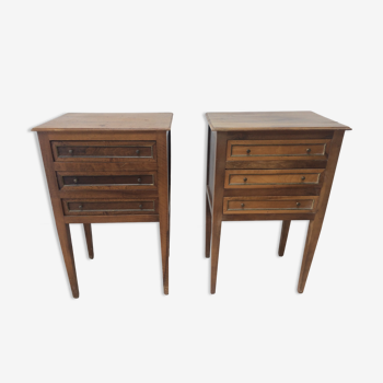 Pair of old Louis XVI style bedside tables in walnut