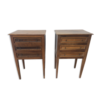Pair of old Louis XVI style bedside tables in walnut