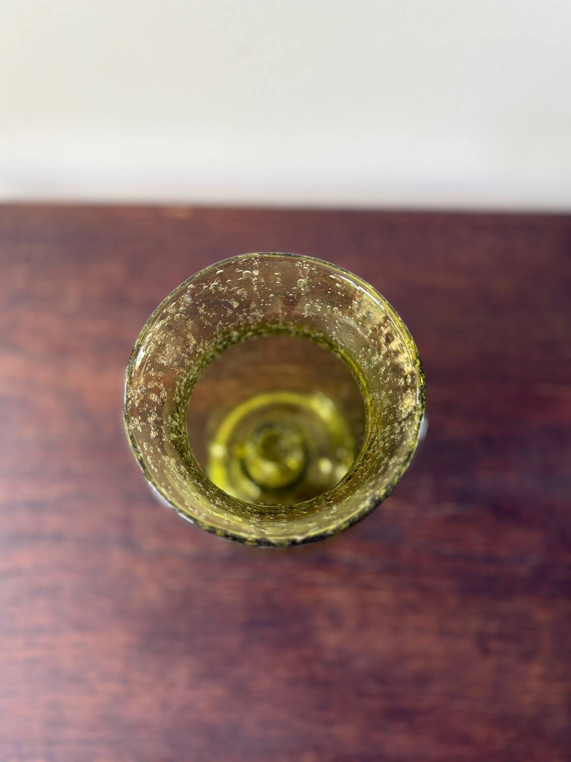 candle holder in biot green bubble glass from the 60s