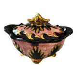 Plat bonbonnière céramique rose doré signée