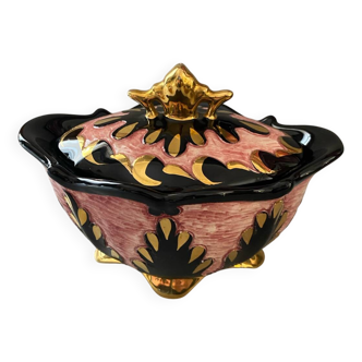 Signed pink gold ceramic candy dish