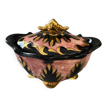Signed pink gold ceramic candy dish