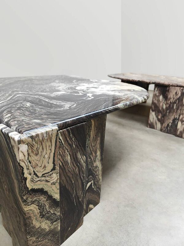 Table basse en marbre au design vintage des années 50 Roche Bobois rose