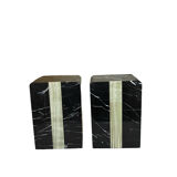 pair of Art Deco bookends in black marble and onyx