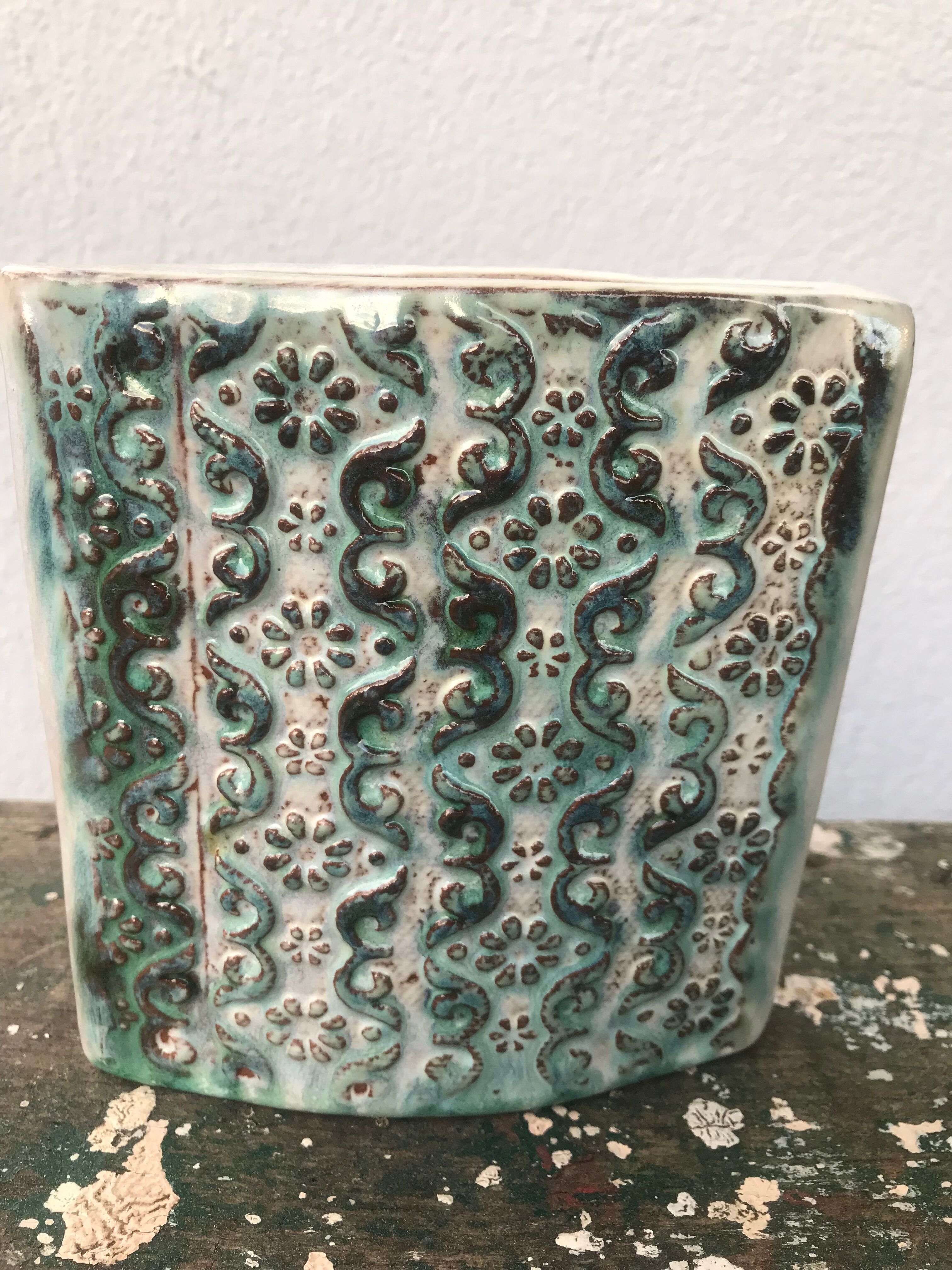 Vintage ceramic vase, decorated relief