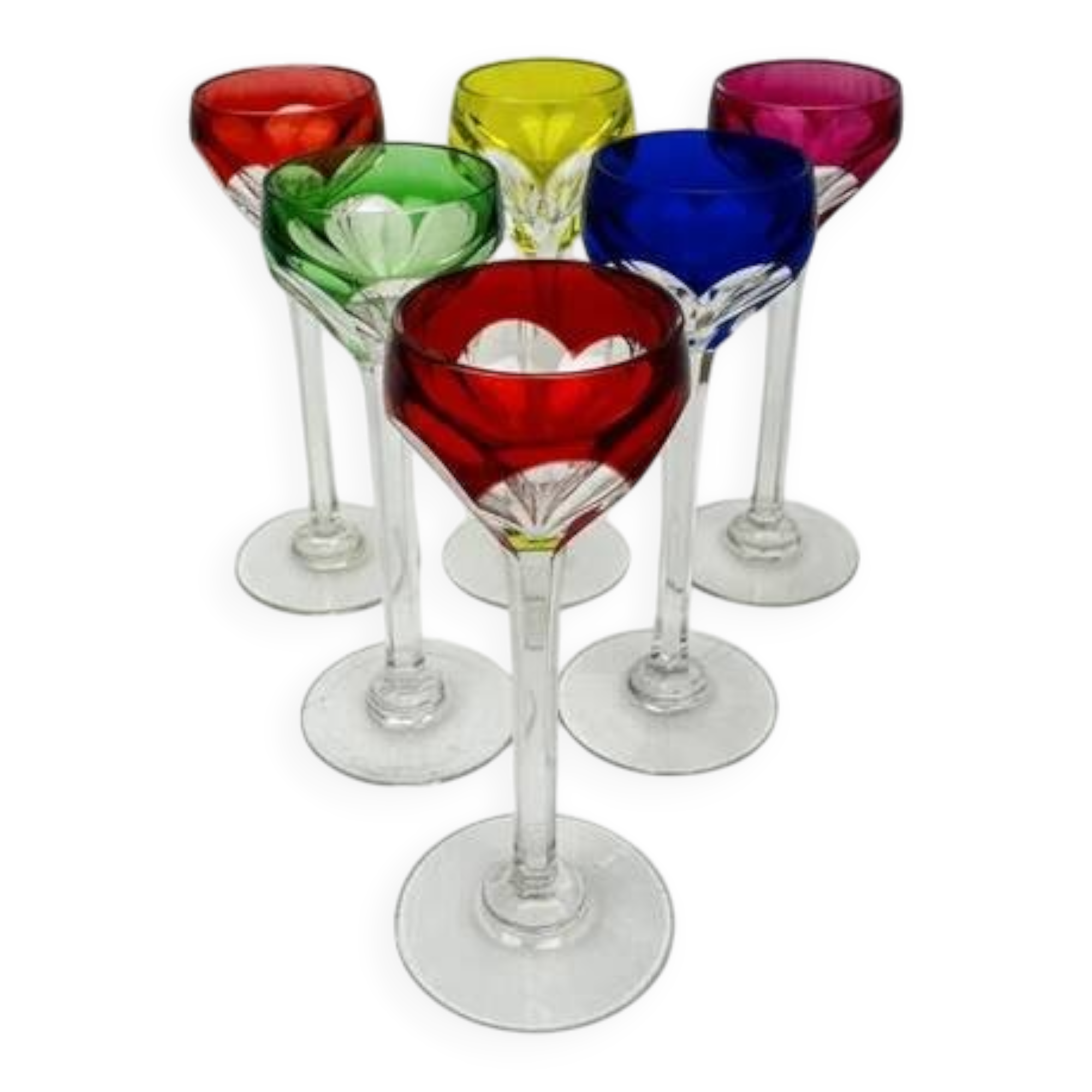 Set of 6 coloured double crystal liqueur glasses – Saint-Louis – Bristol model – H. 13 cm