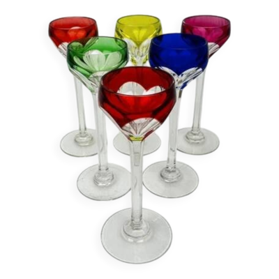 Lot de 6 verres à liqueur en cristal doublé coloré – Saint-Louis – Modèle Bristol – H. 13 cm