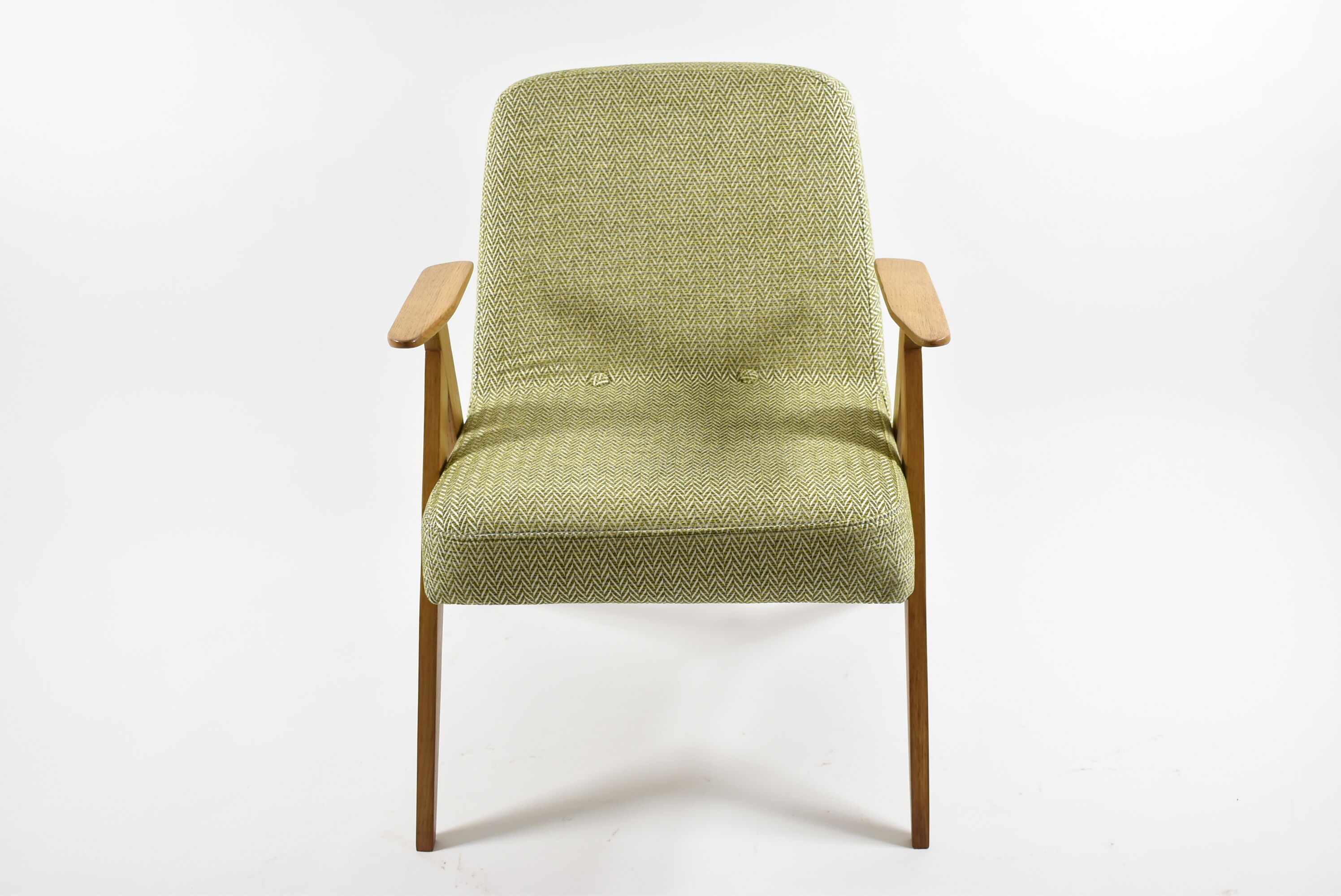 Vintage original armchair , 1960s, restored, upholstered, herringbone fabric