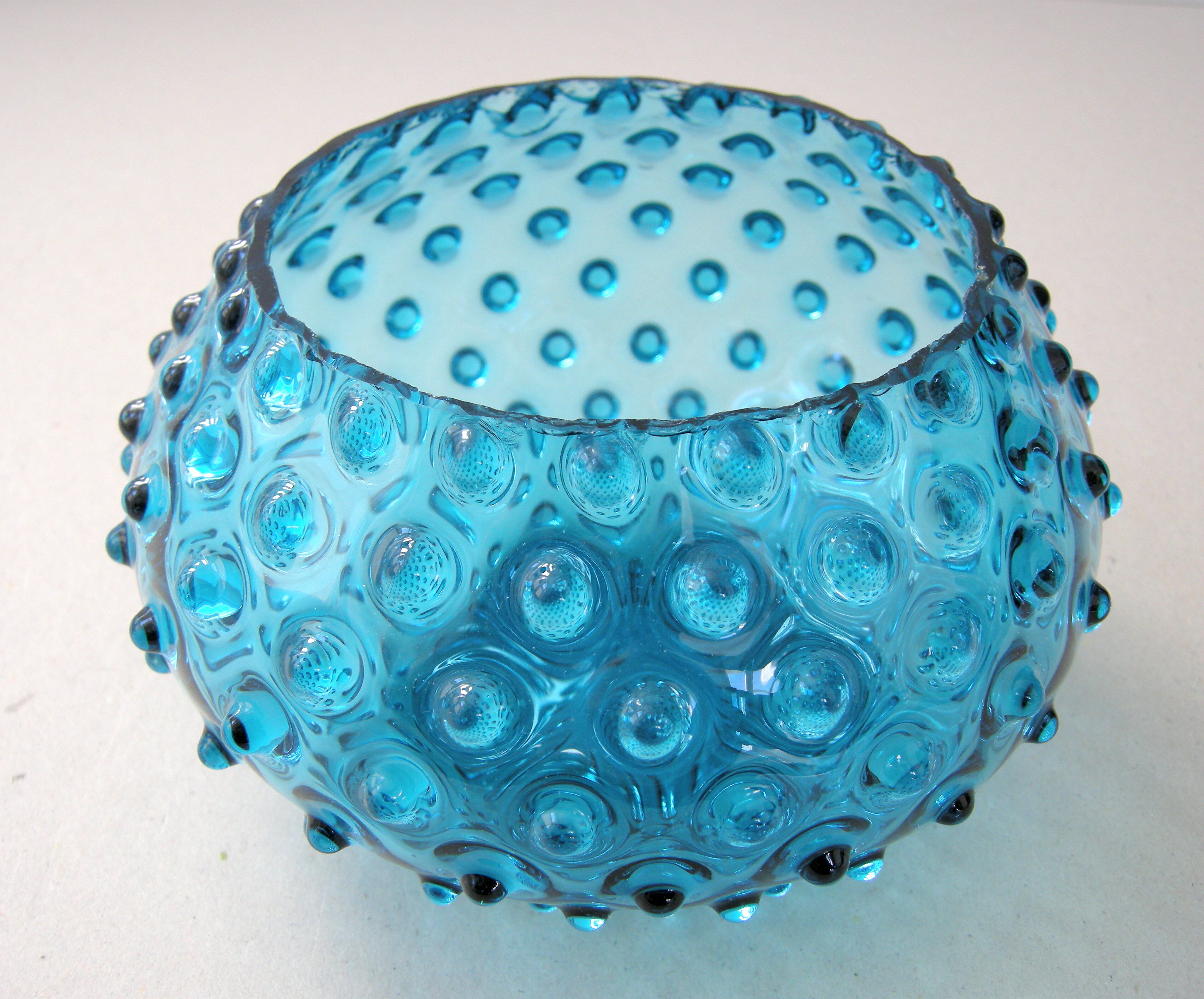 Vintage bubble vase in blue glass