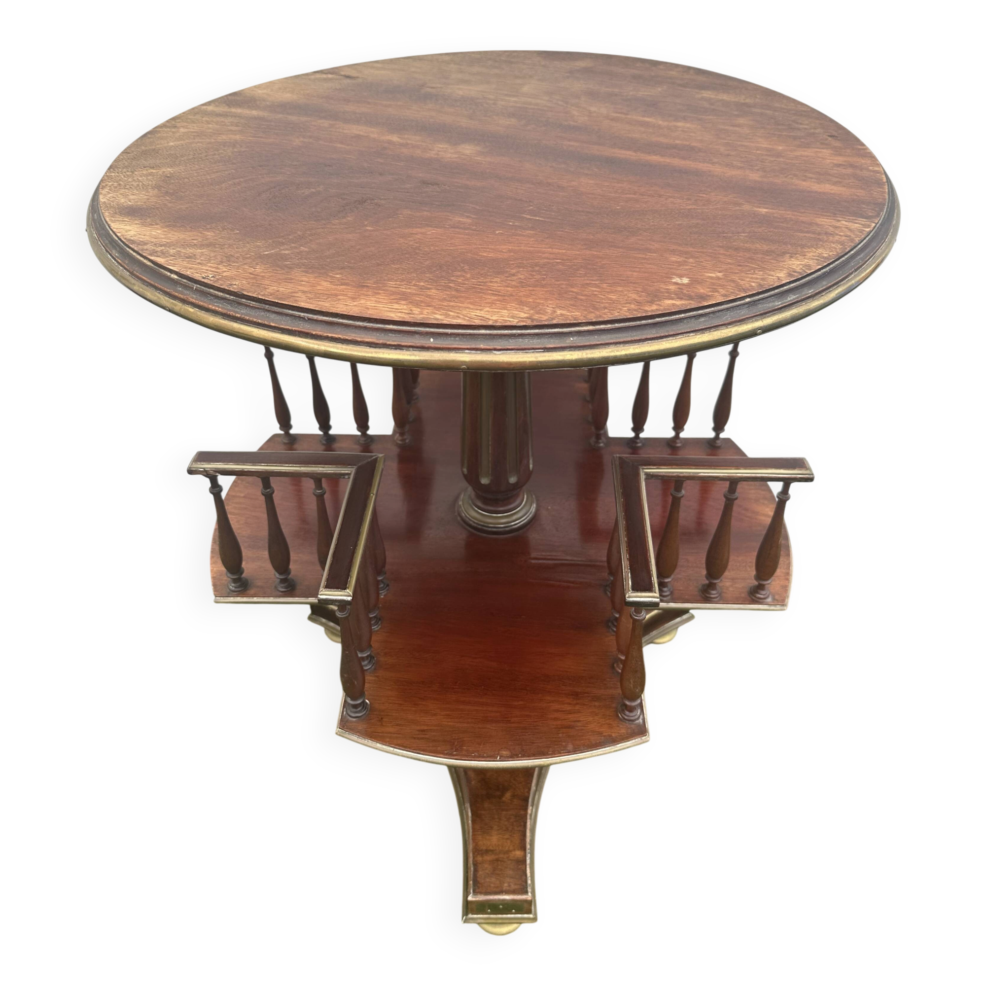 Old round and revolving wooden and brass library