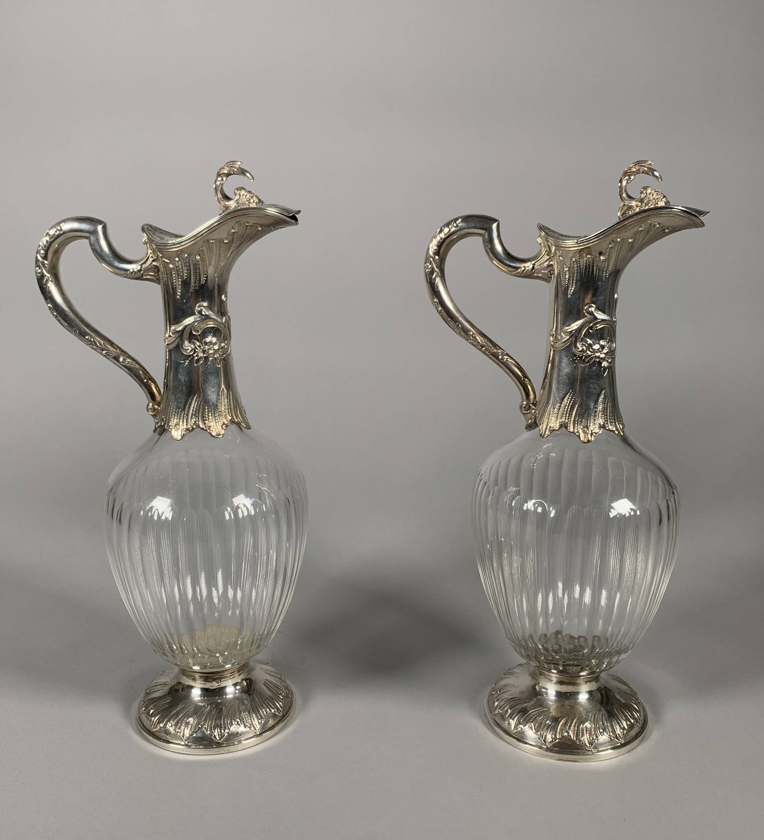 Pair of Crystal and Silver Rococo Ewers 19th Century