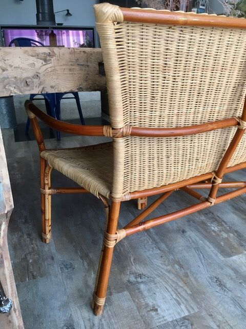 Vintage rattan armchair bench