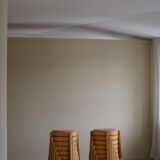 Modern Swedish, set of 14 stackable stools in birch and hessian fabric, 1980s.