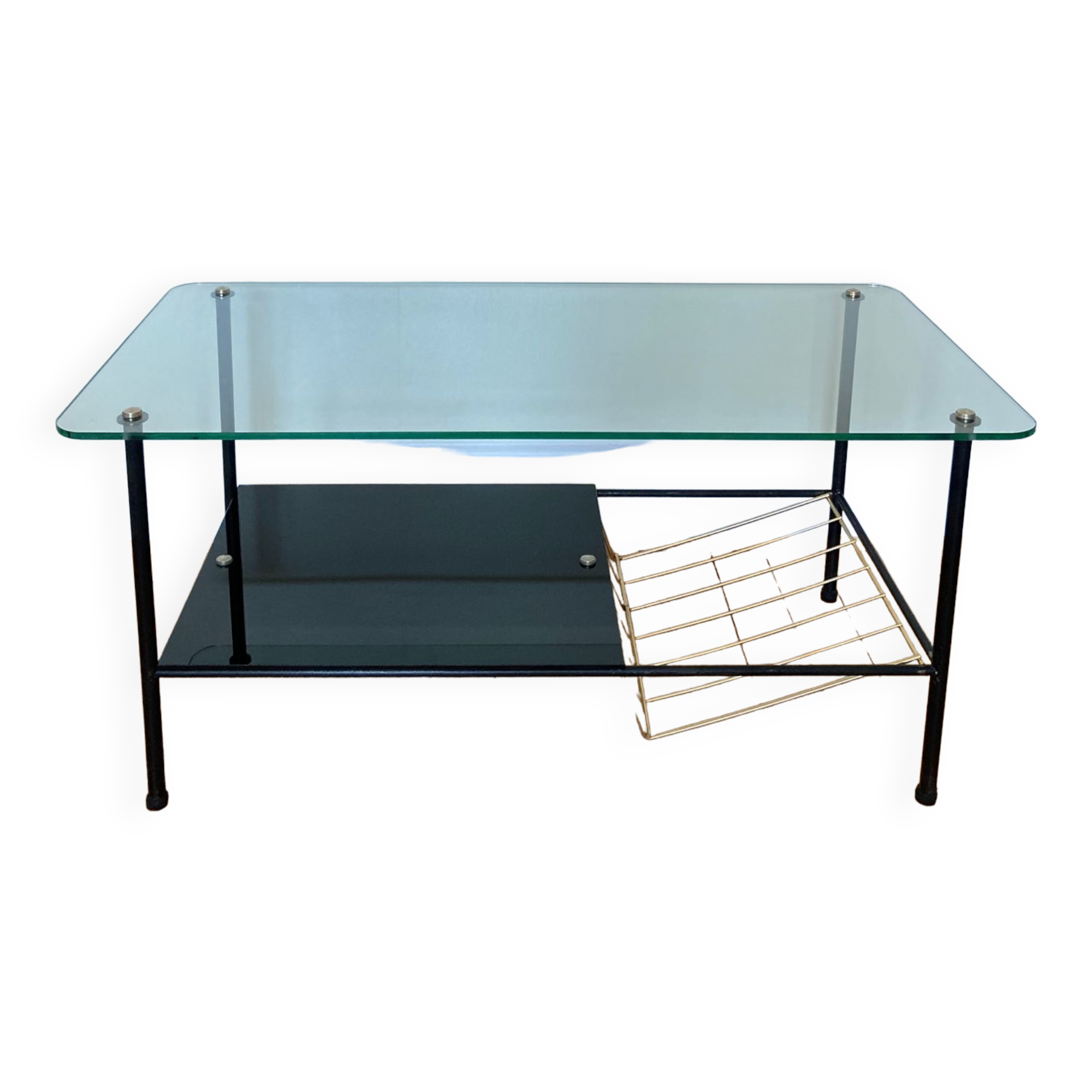 Coffee table 50s metal and glass