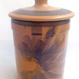 Terracotta ceramic pot with blue flowers