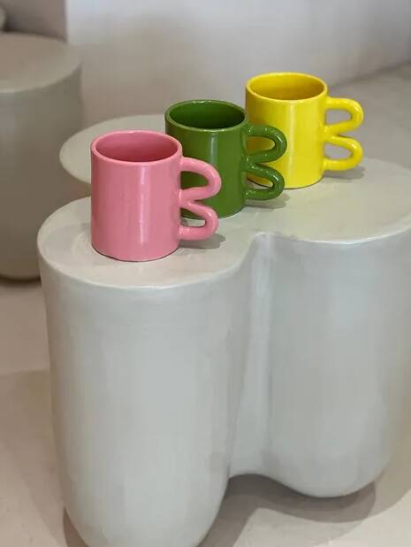 Mug cup ceramic handle graphic wave colorful design tangy apple green
