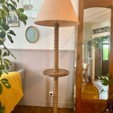 Lampadaire vintage Art déco en bois tourné