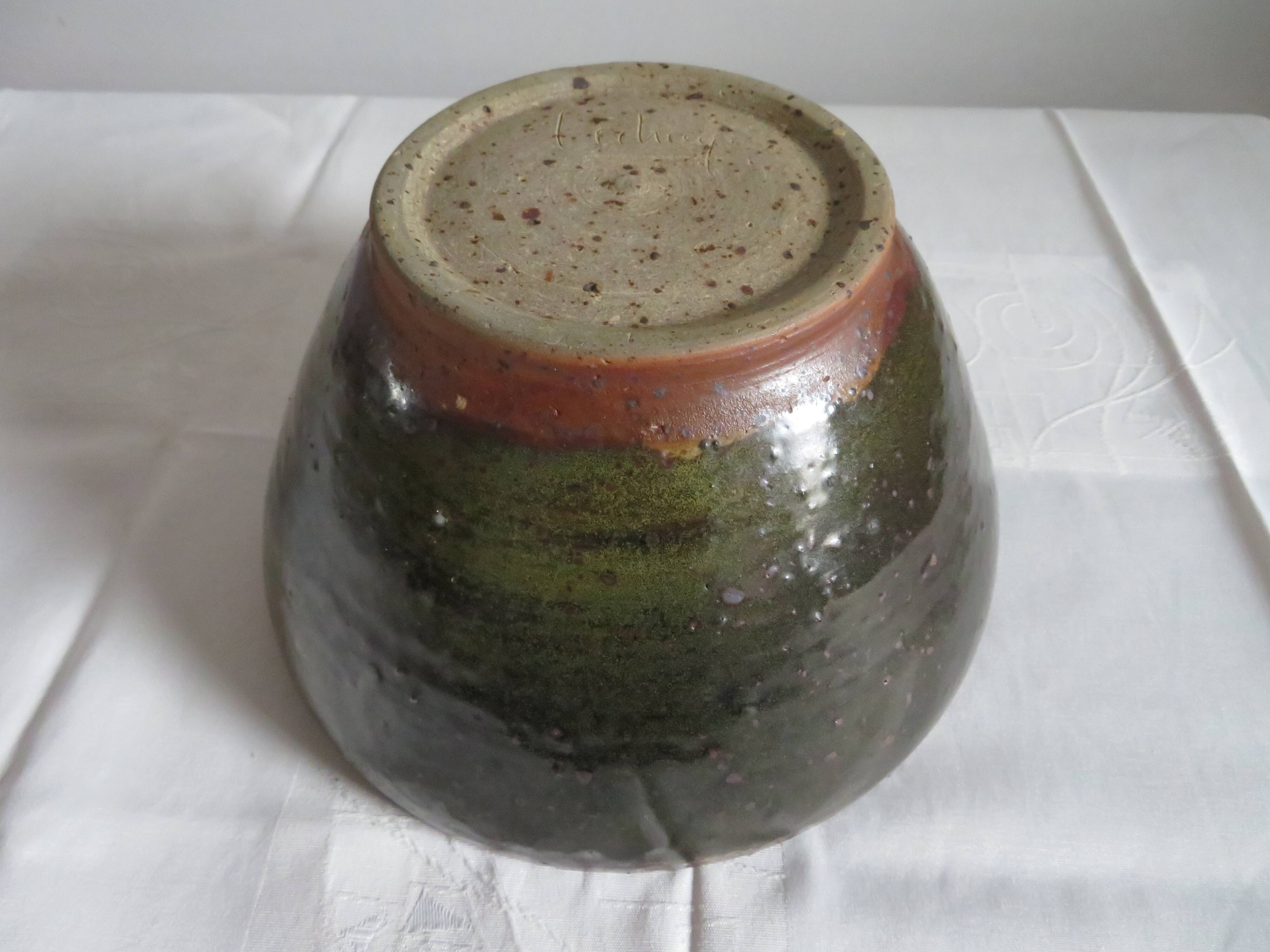 Large vernide sandstone bowl (by a ceramic potter)