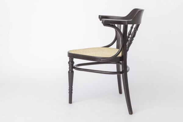 Fauteuil vintage en bois cintré, siège en osier de Vienne, années 1990   Bois de hêtre noir