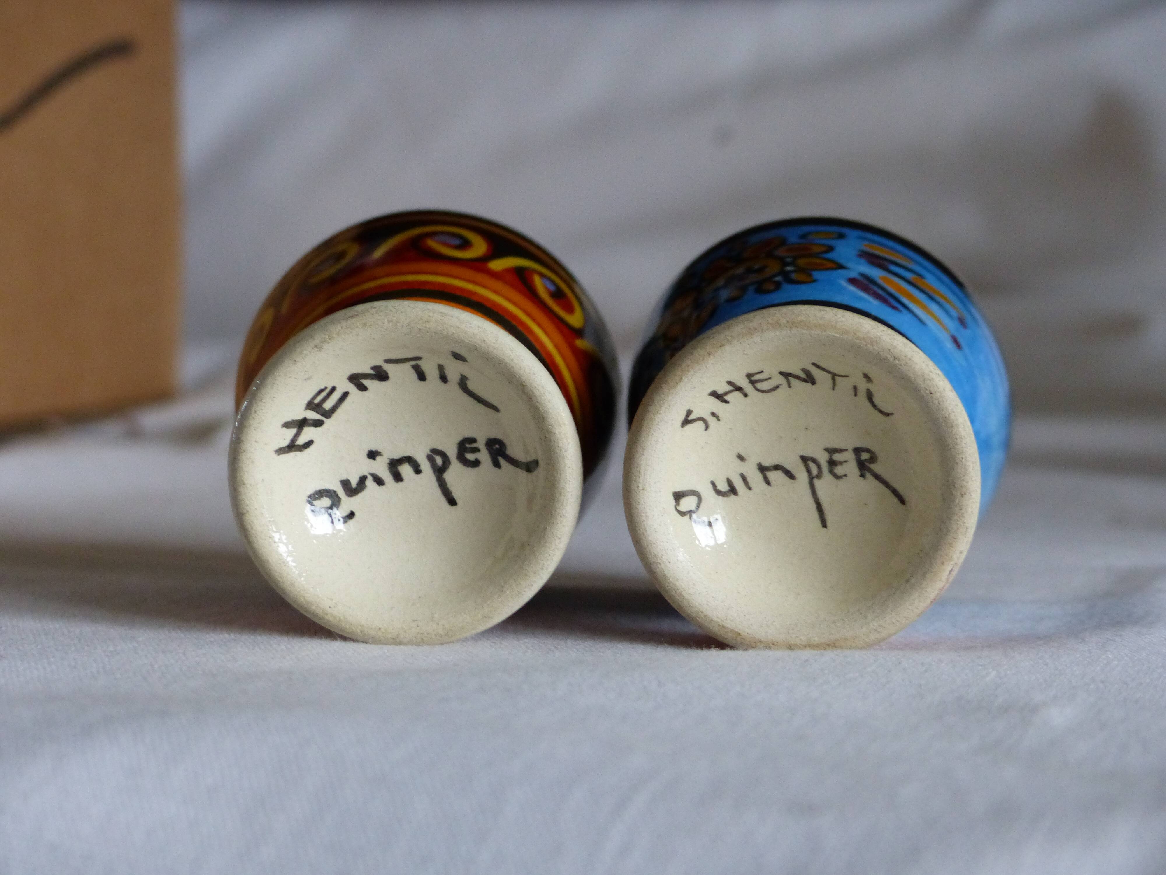 Pair of egg cups, earthenware, Quimper.