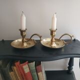 Duo of brass candle holders