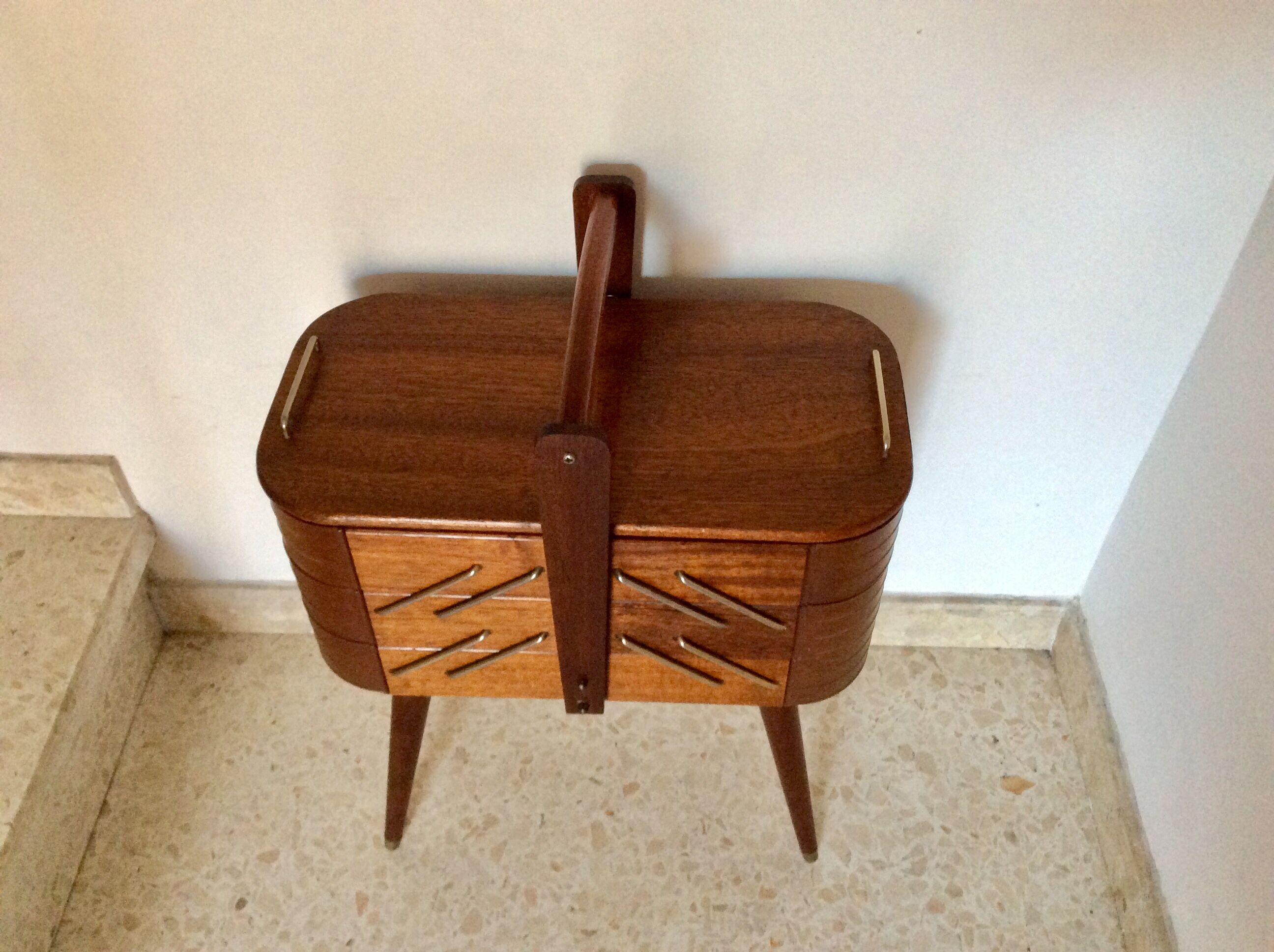 Vintage sewing basket feet compass