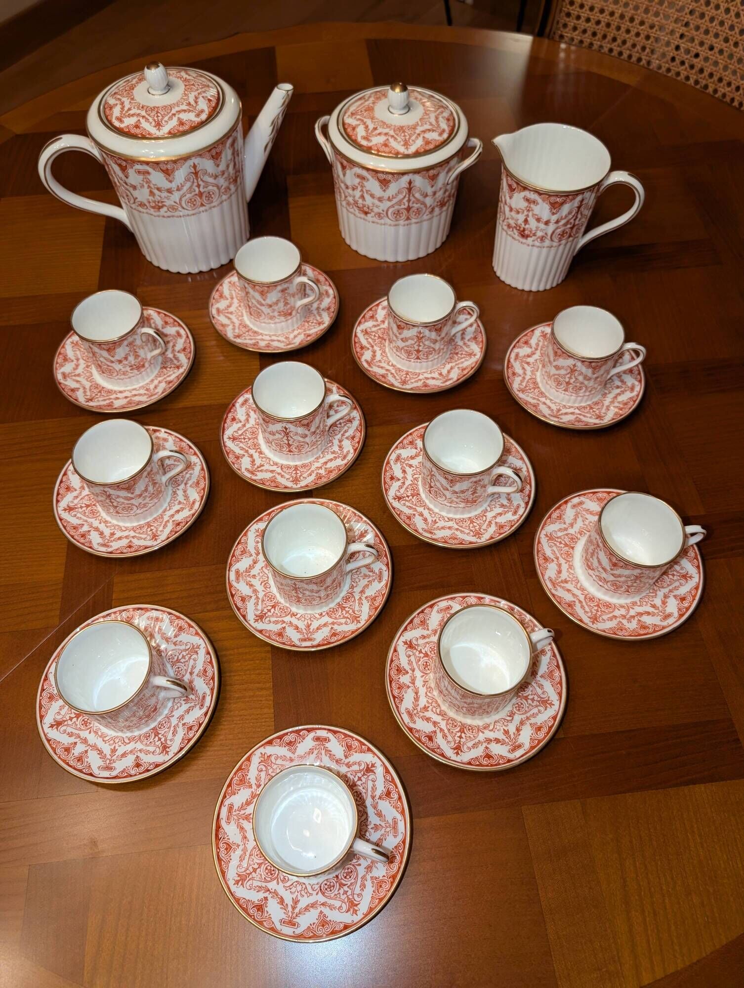 Wedgwood Coral & Gold Coffee Service - Neoclassical Style - 27 Pieces