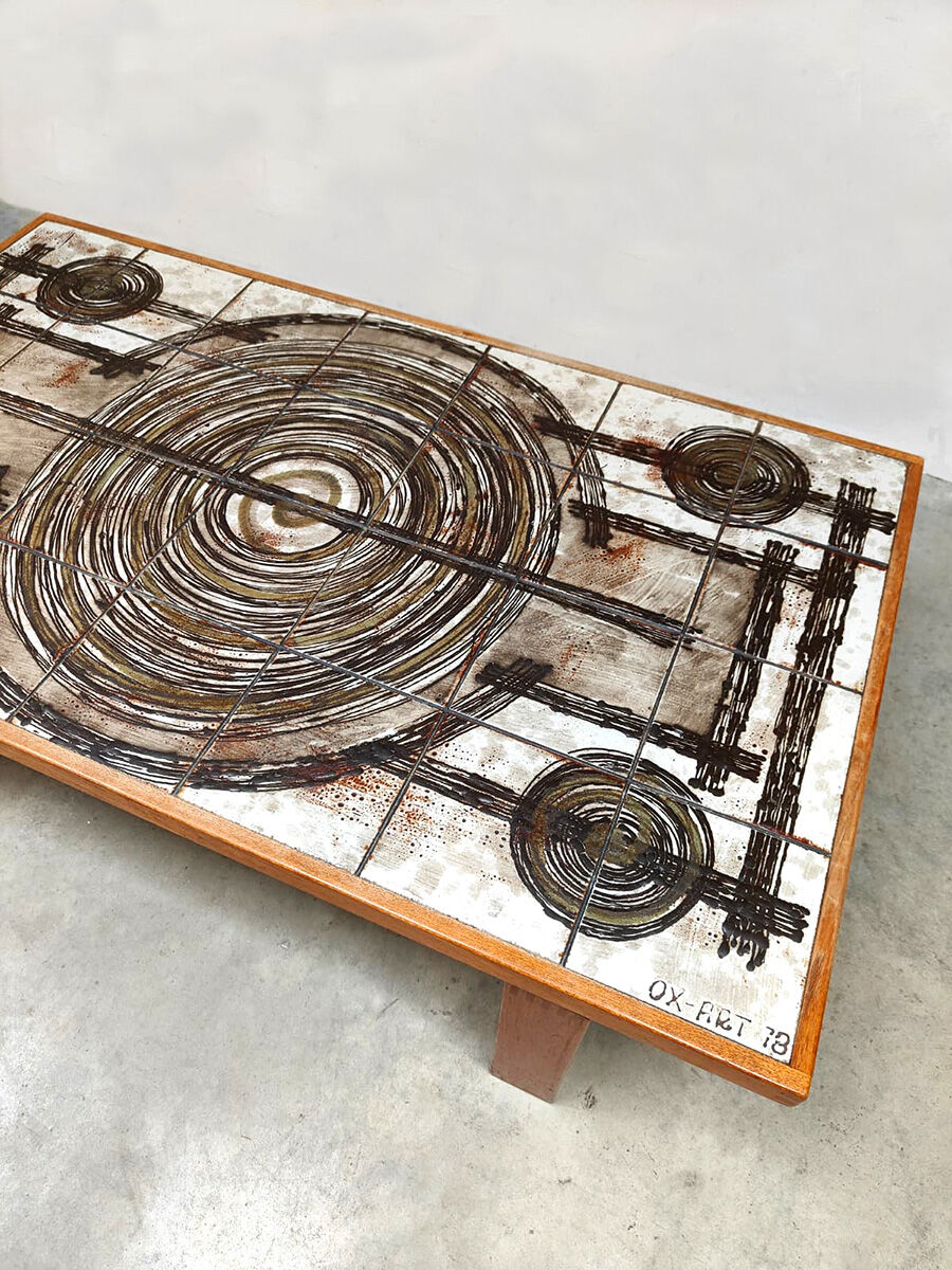 Danish teak ceramic vintage coffee table side table Ox-Art Trioh