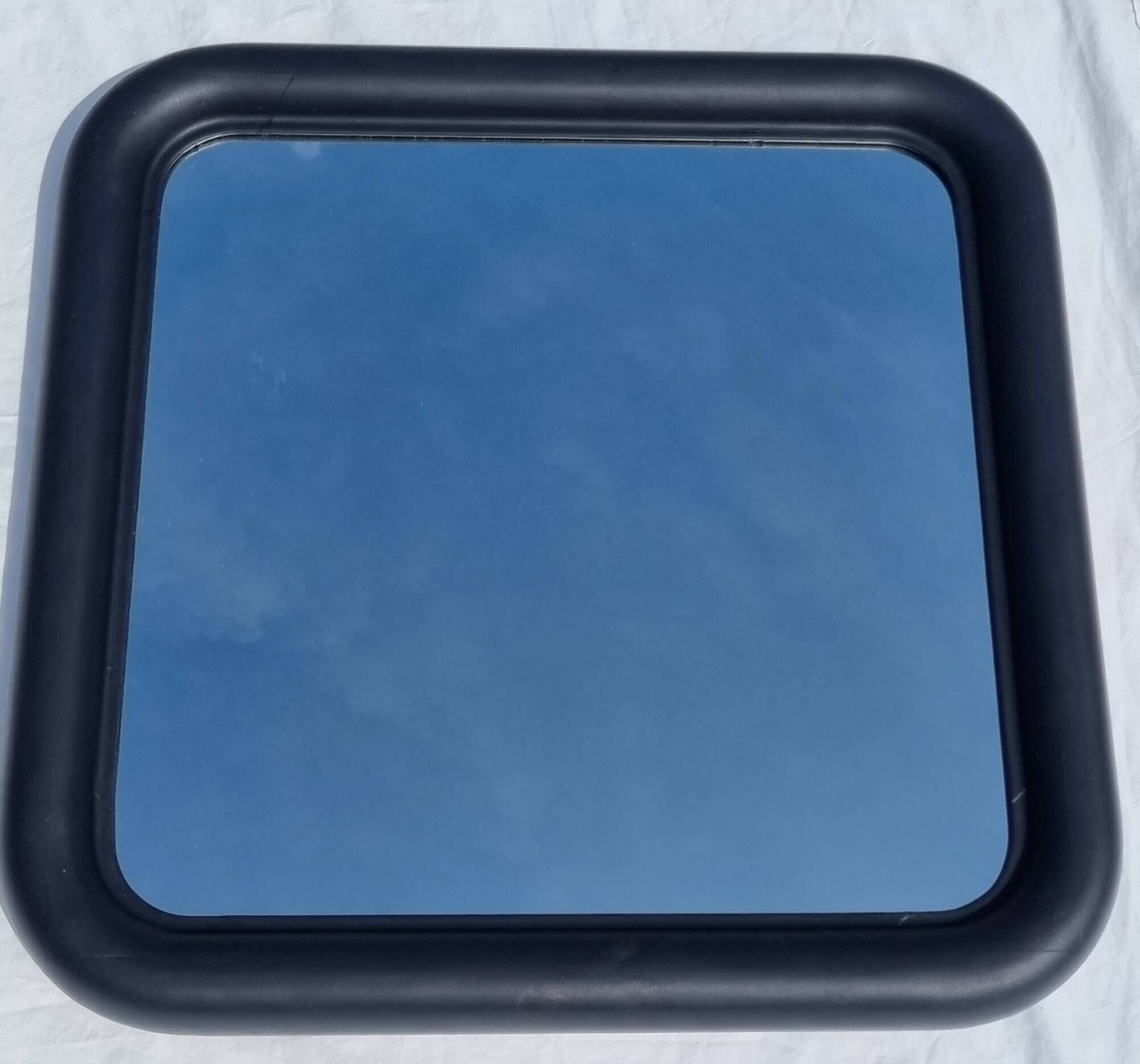 Large Art Deco mirror from the 1930s, solid wood half-moon frame, 80 x 80 cm.