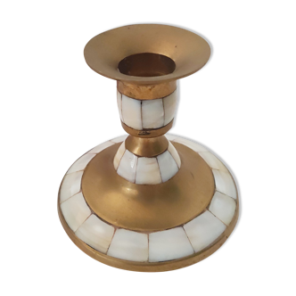 Mother-of-pearl and brass candle holder