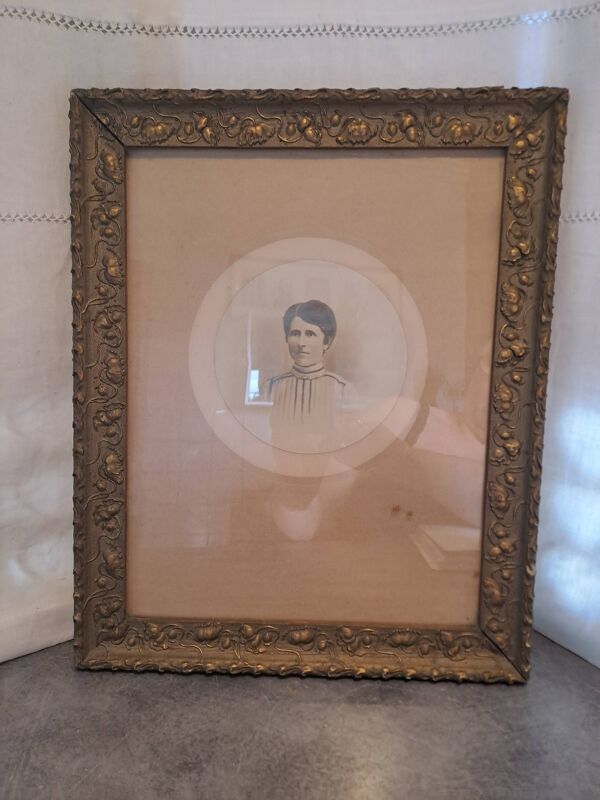 Cadre photo Portrait Tableau ancêtre Femme Art Nouveau XIX France  Décoration vintage