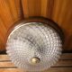 Old molded glass ceiling light + brown & gold metal contour vintage