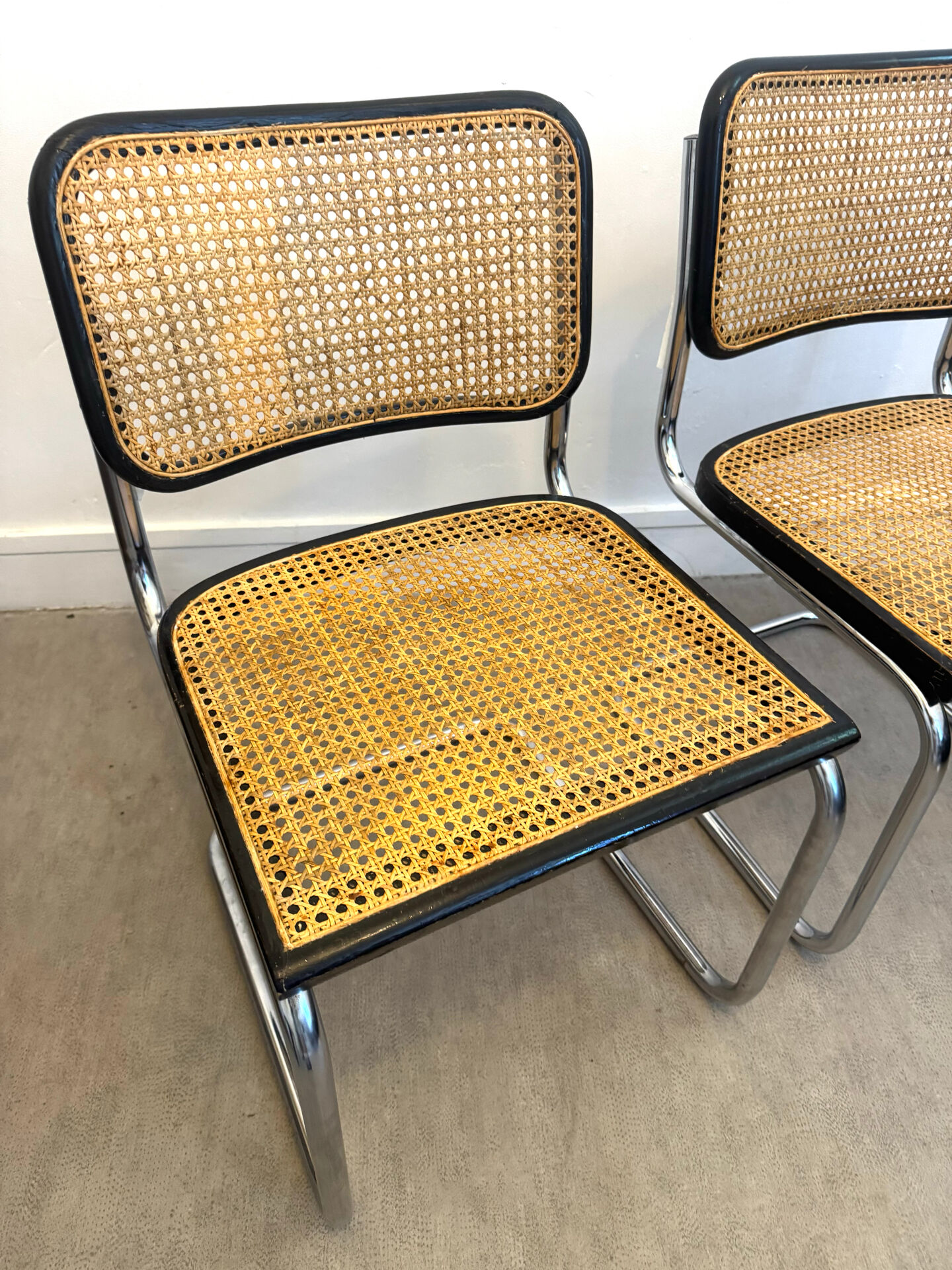 Pair of Marcel Breuer B32 Cesca chairs made in Italy.