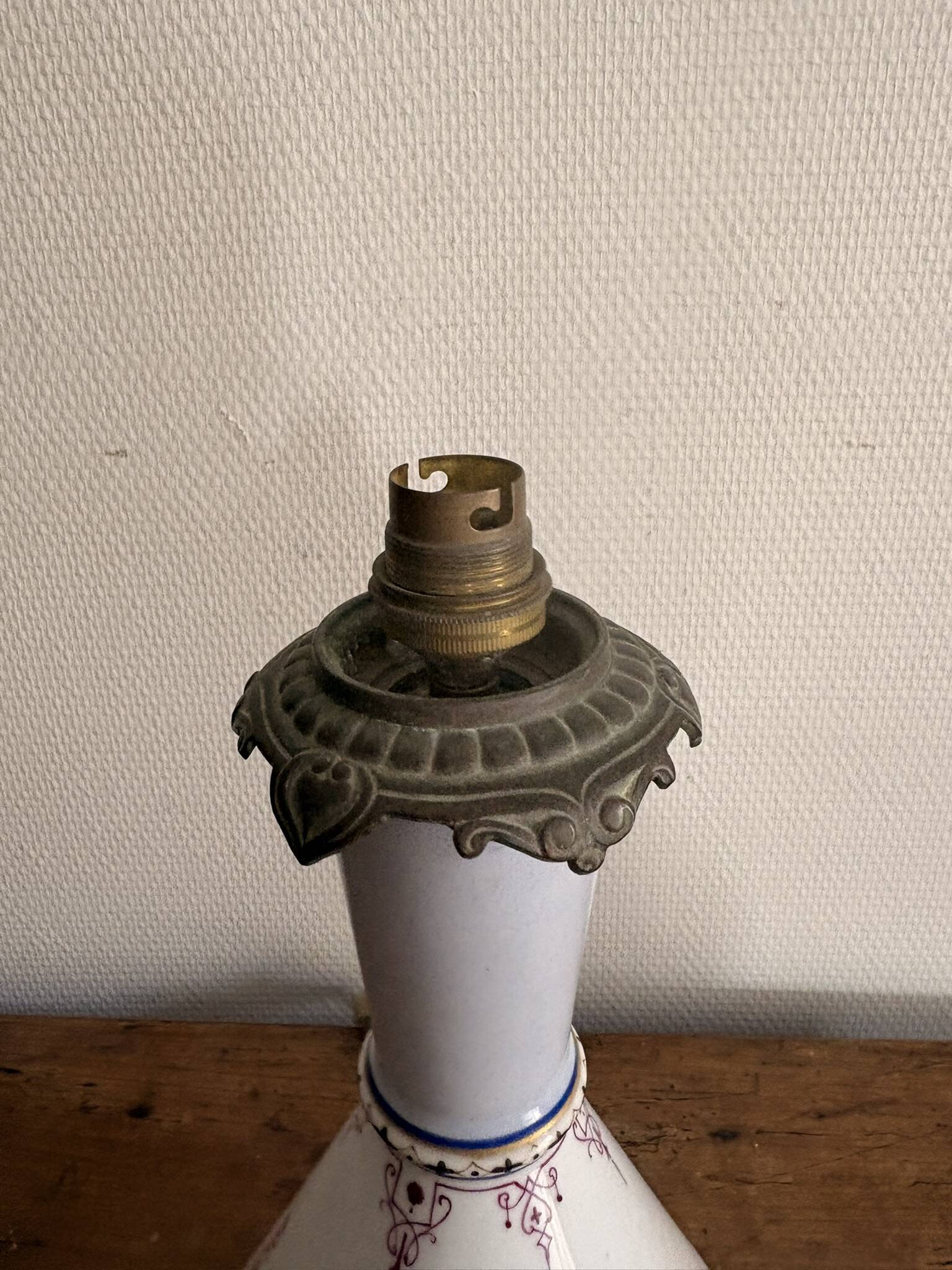 Porcelain Lamp Faience White Curtains Burgundy Renaissance Napoleon III