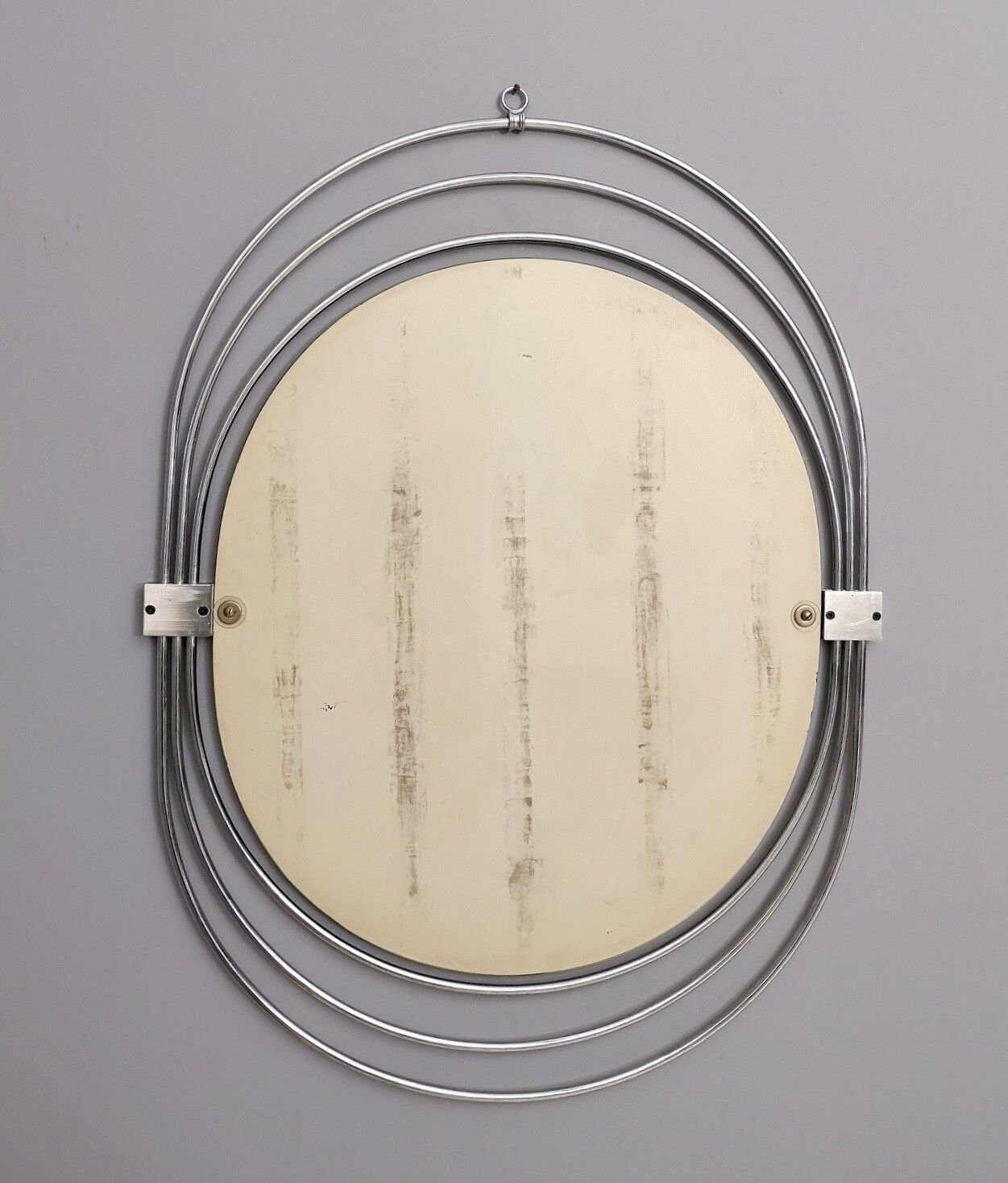 Postmodern Smoked Wall Mirror with a Triple Chrome-Plated Metal Frame, Italy