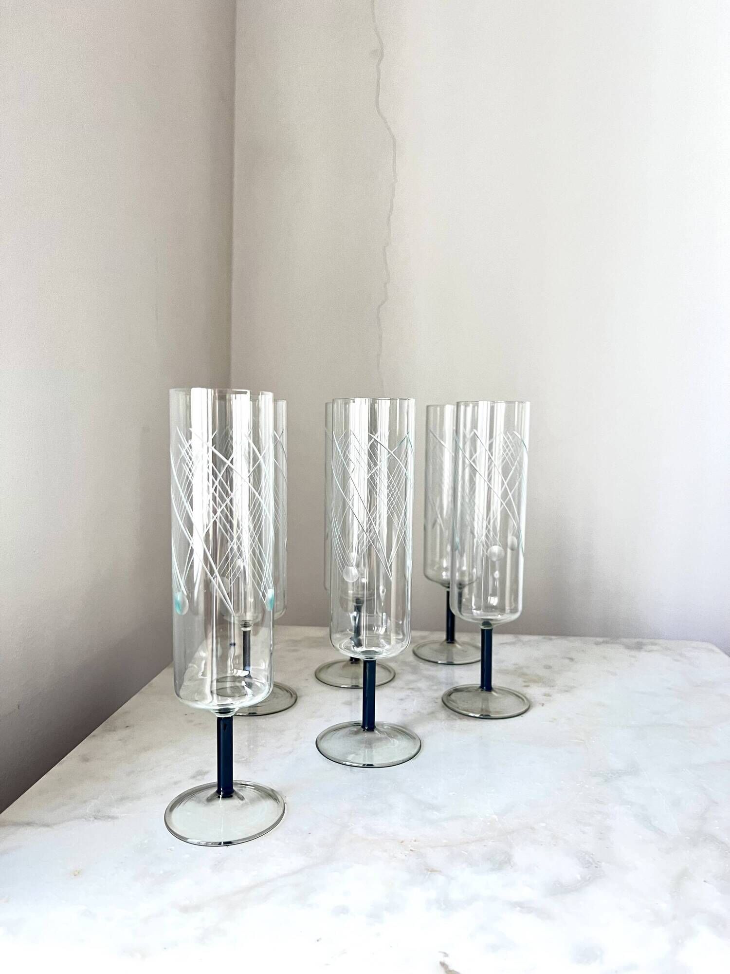Set of 6 Art Deco Glasses – Vintage Champagne Cocktail Glasses