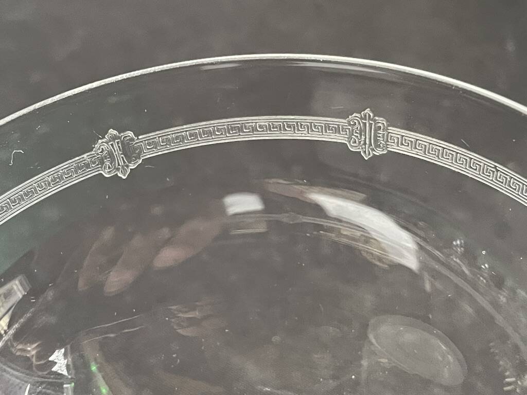 6 champagne glasses in light blown, cut and guilloché crystal