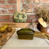 Vintage green majolica butter dish