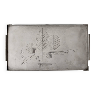 Botanical Engraved Vintage Serving Tray, 1940s