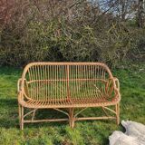 Vintage rattan bench
