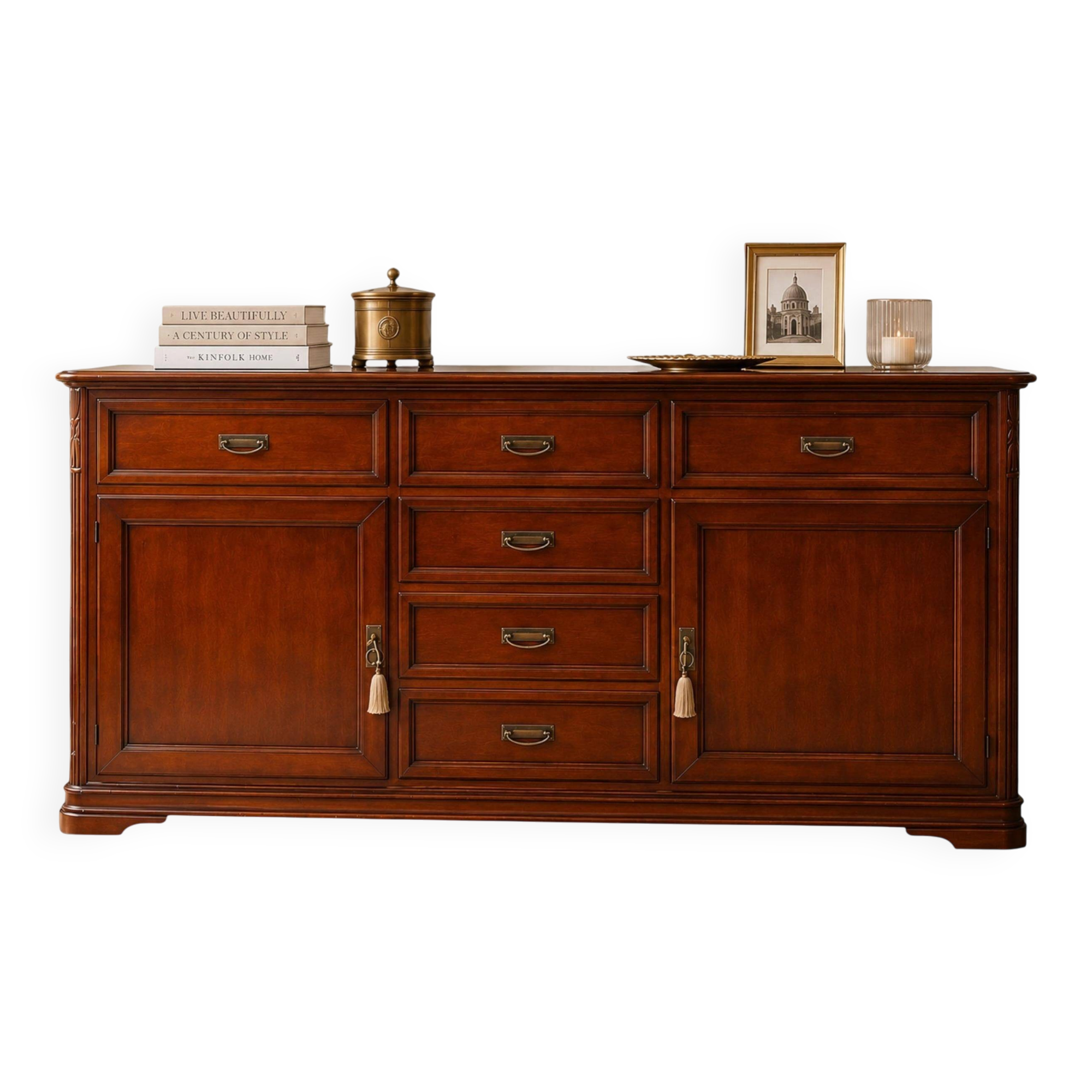 Late 20th Century Large Classical Style Mahogany Finish Sideboard with Drawers
