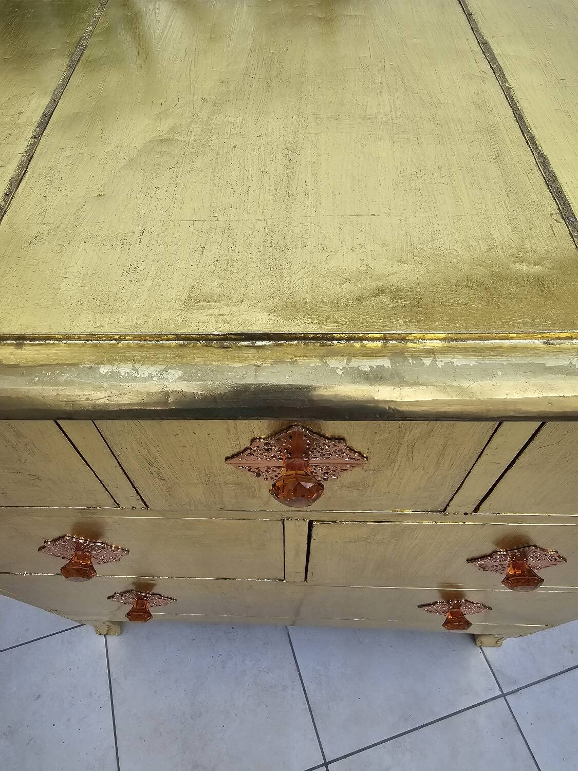 Handcrafted commode fully dressed in brass, original piece and