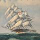 Maritime tableau 3 masts gold frame, sculpted