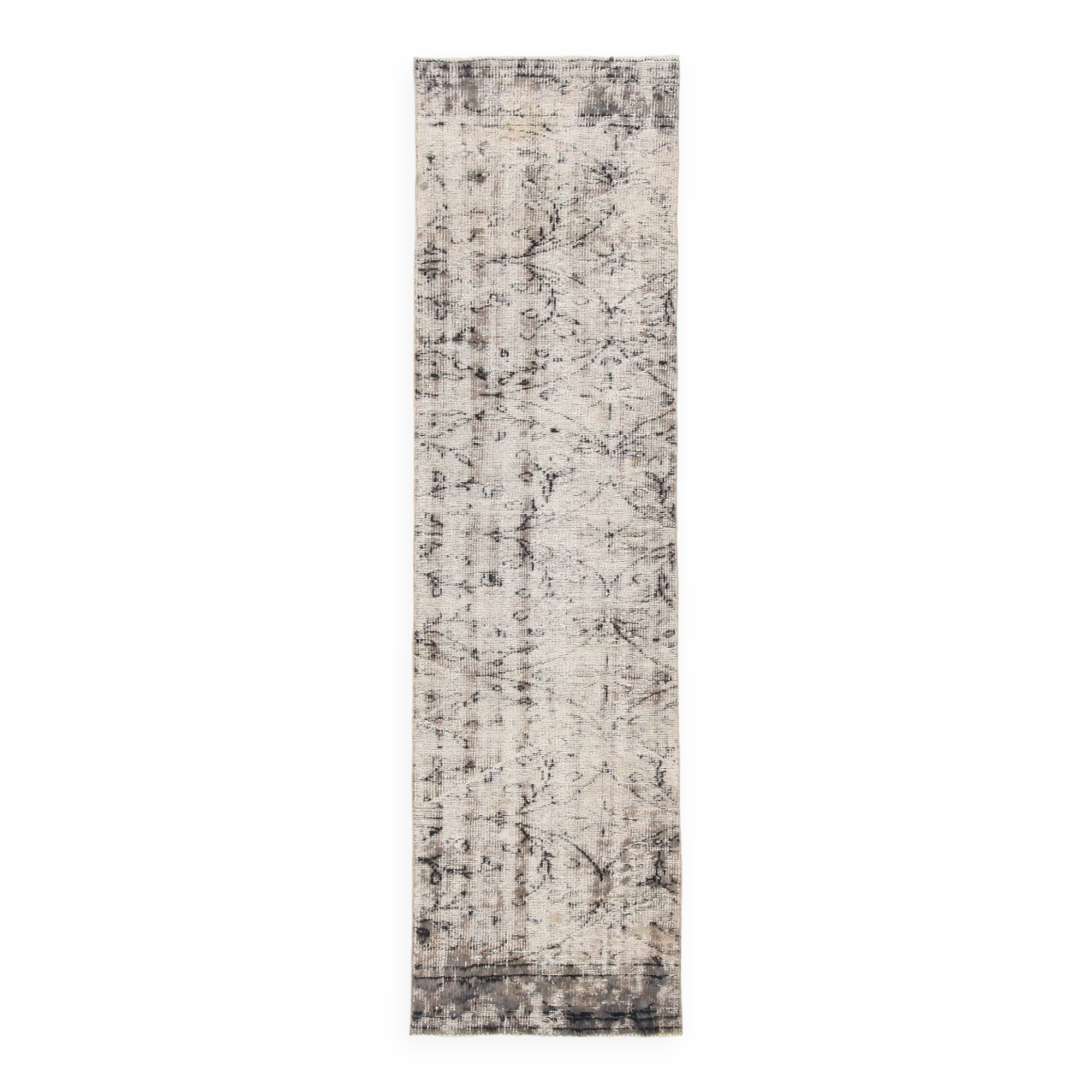 2x9 Faded Soft Wool Navy Blue Vintage Turkish Runner Rug