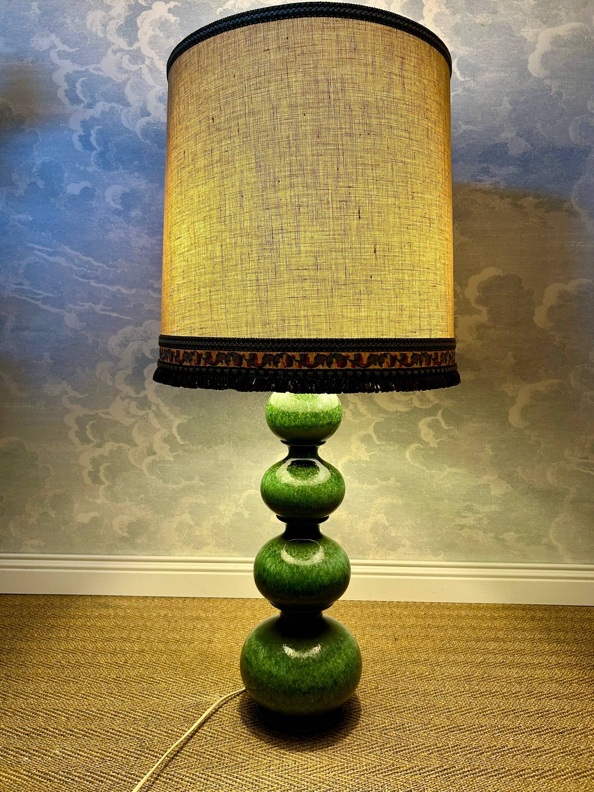 Green ceramic sun lamp/table, Kaiser Leuchten, Germany, 1960s elegance.