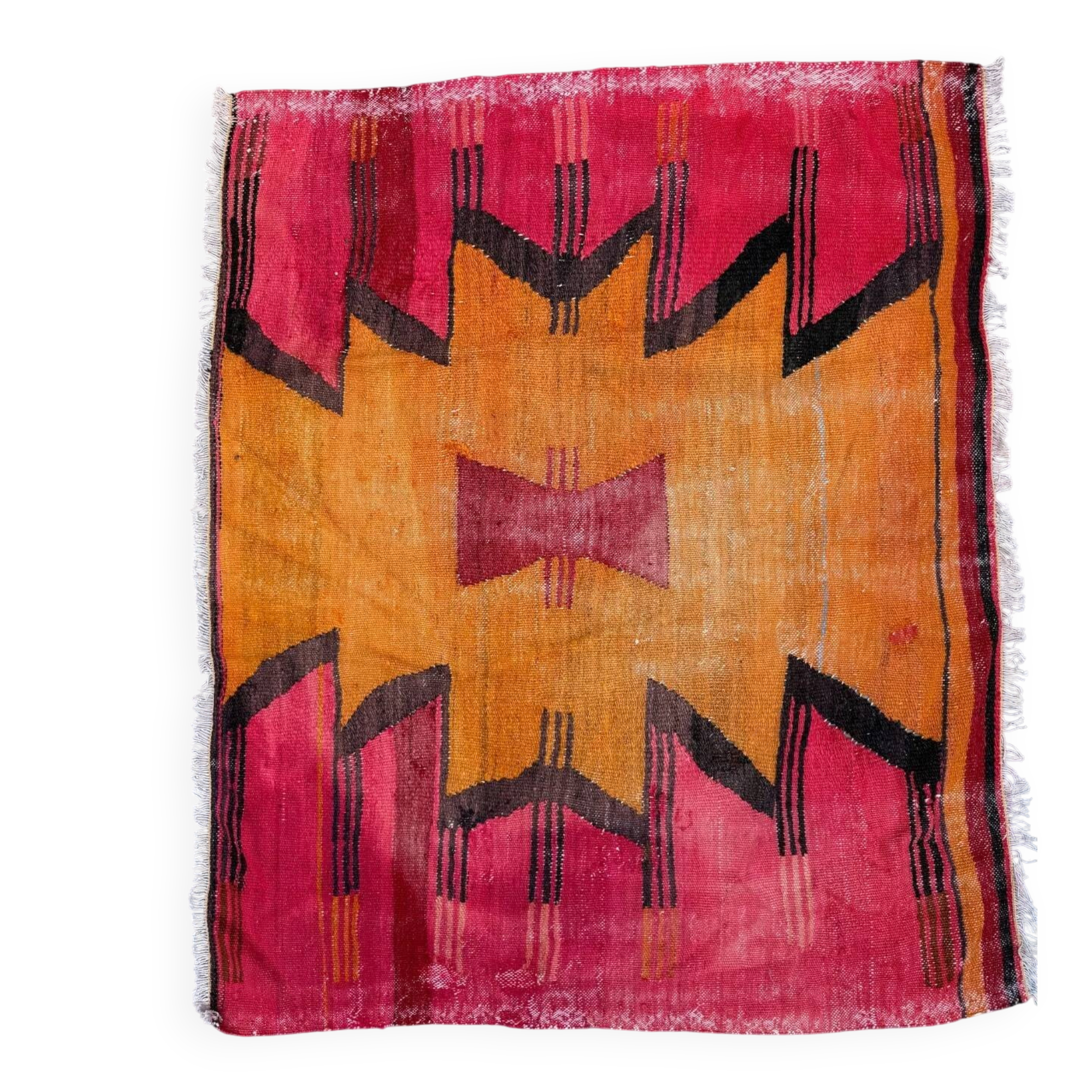 Medium vintage Turkish kilim rug 100x120 cm wool kelim, square 2550