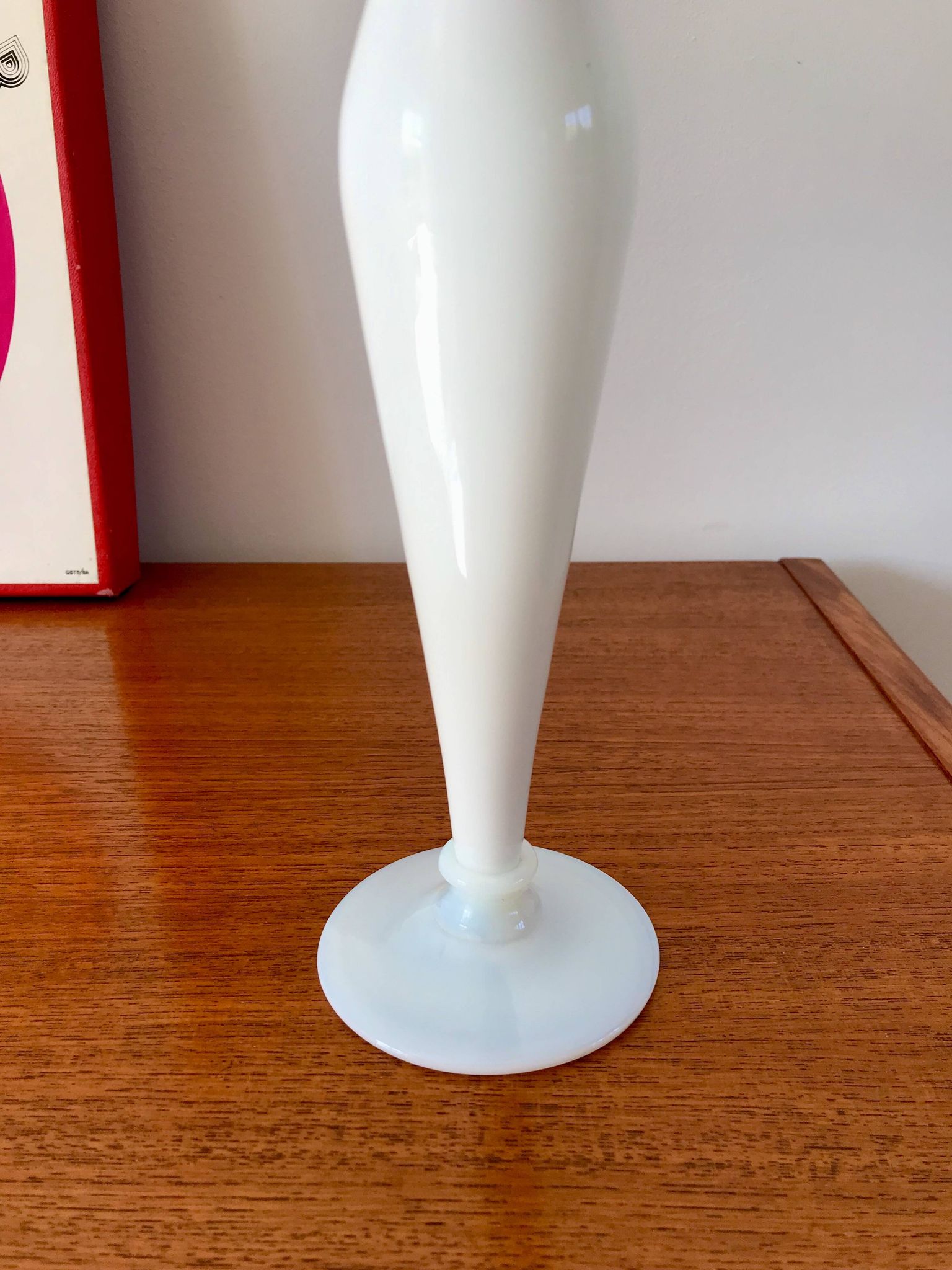 White opaline vase with white feet from the 50s and 60s