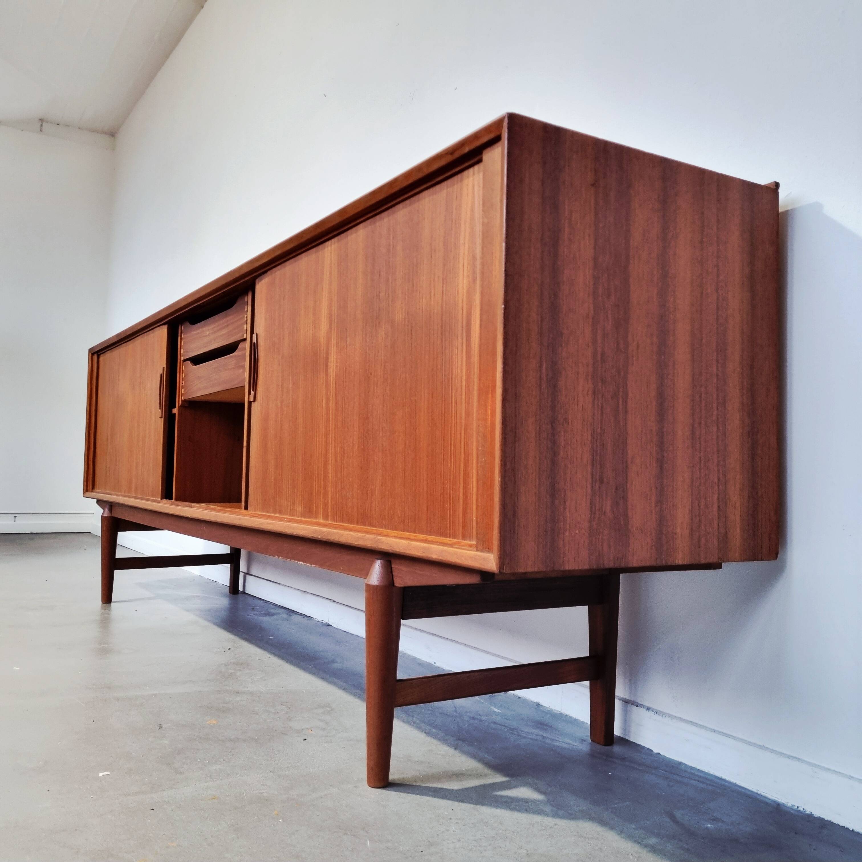 X-Large teak sideboard with tambour doors, Omer lefevre 1960s Belgium